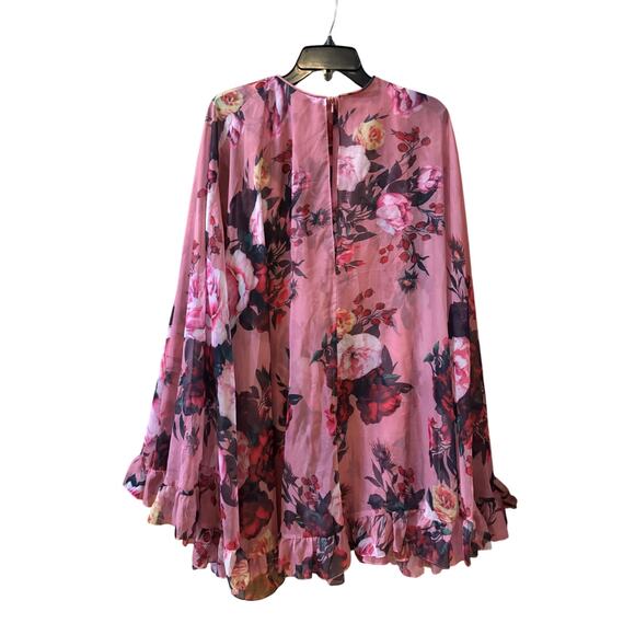 Mac Duggal Ruffled Cape Overlay Dress - Rose Multi - Size 10 - Picture 5 of 6